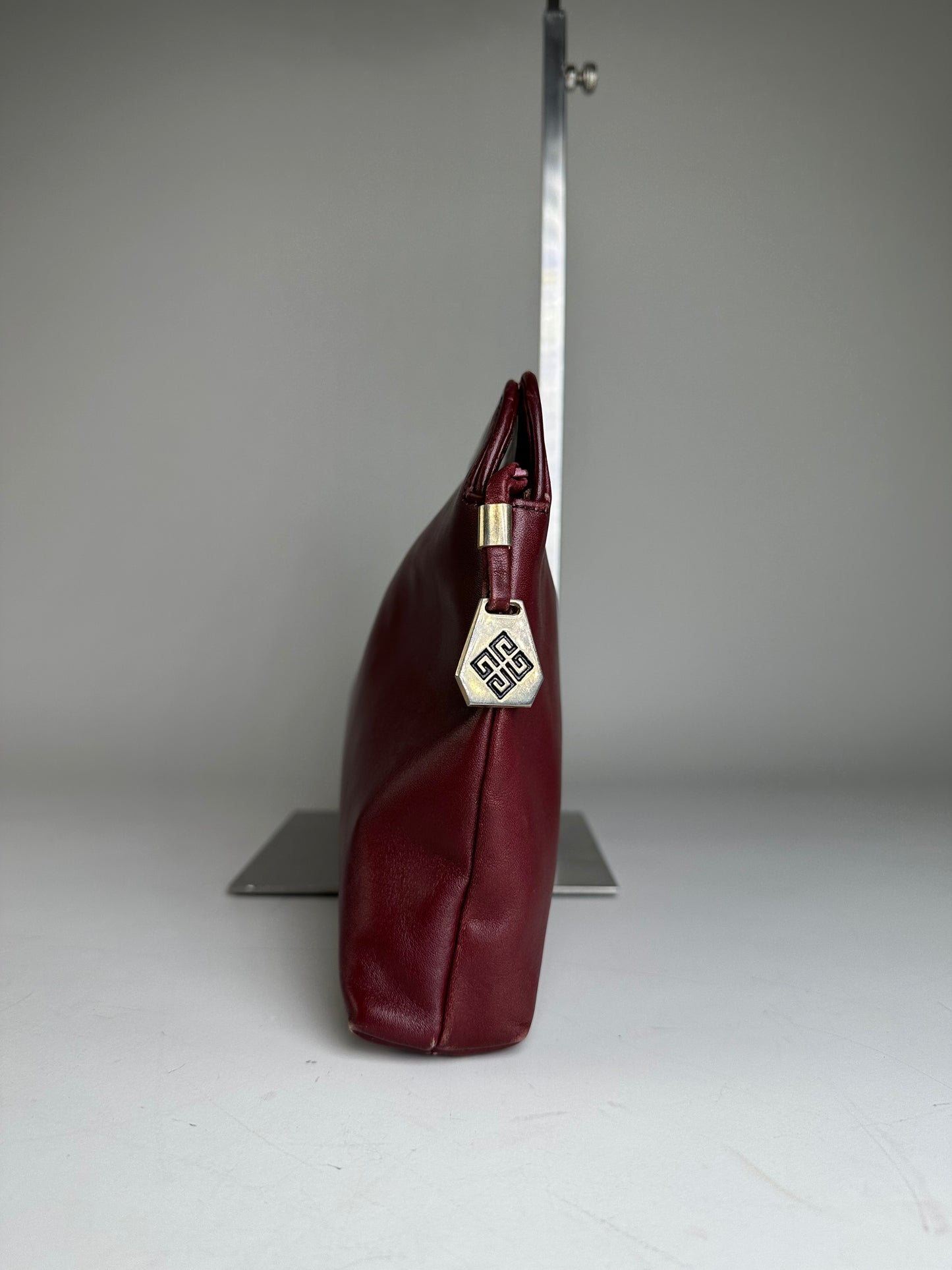 Vintage Givenchy Smooth Leather Clutch Bag Burgundy Gold