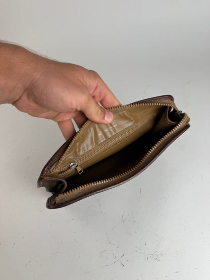 Vintage Celine Paris Triomphe monogram leather clutch brown
