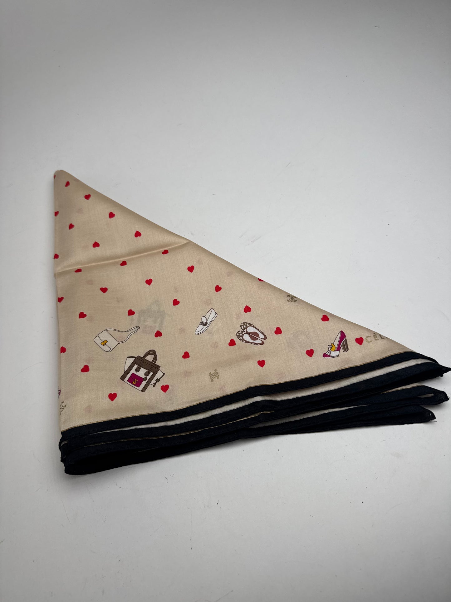Vintage Celine Scarf Beige heart polkadot