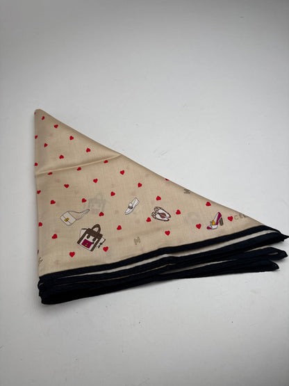 Vintage Celine Scarf Beige heart polkadot