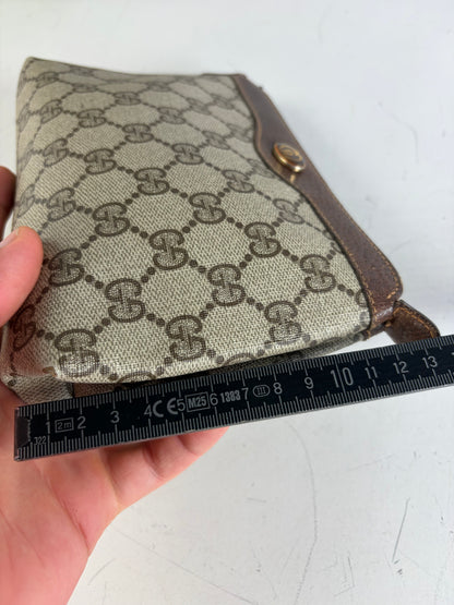 Vintage Gucci GG Supreme Canvas Clutch Bag Beige Brown