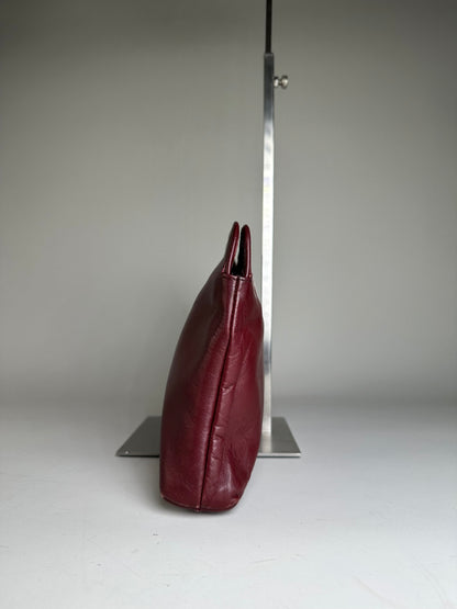 Vintage Givenchy Smooth Leather Clutch Bag Burgundy Gold