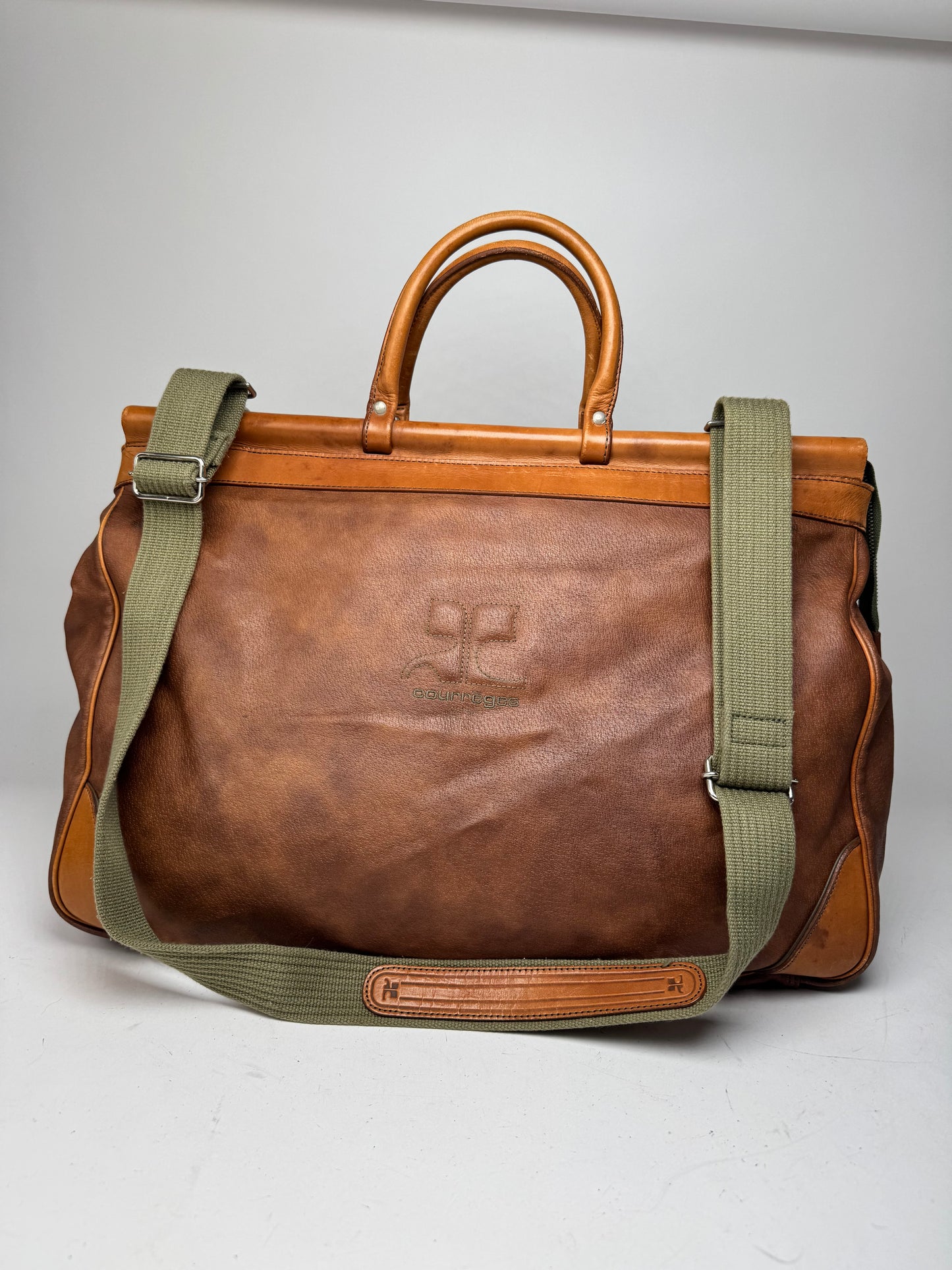 Vintage Courreges Leather Travel Bag Brown