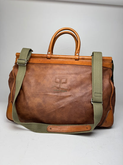 Vintage Courreges Leather Travel Bag Brown