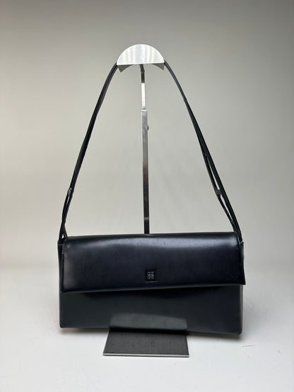 Vintage Givenchy Leather Shoulder Bag Black Silver