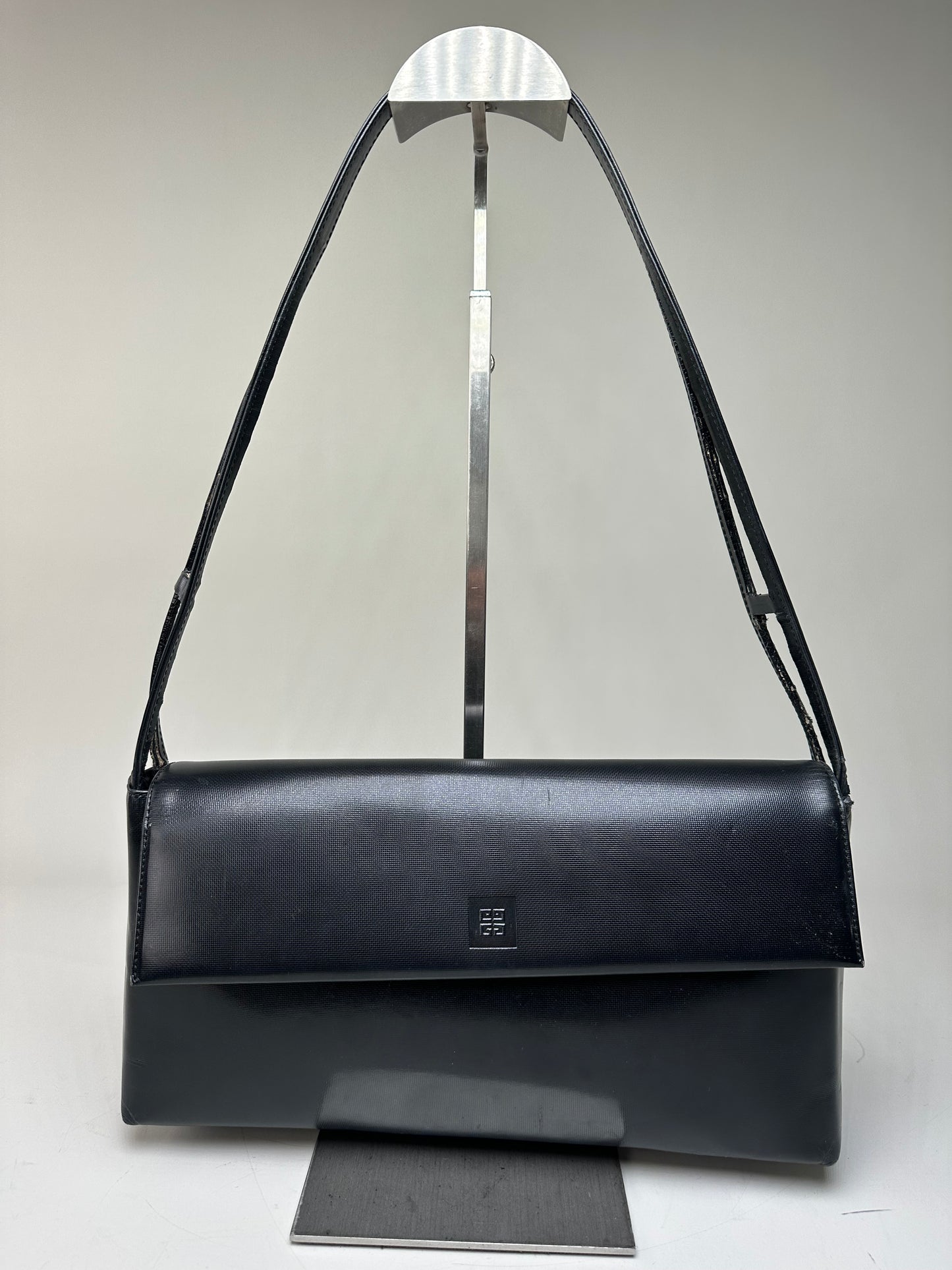 Vintage Givenchy Leather Shoulder Bag Black Silver