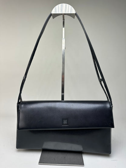 Vintage Givenchy Leather Shoulder Bag Black Silver