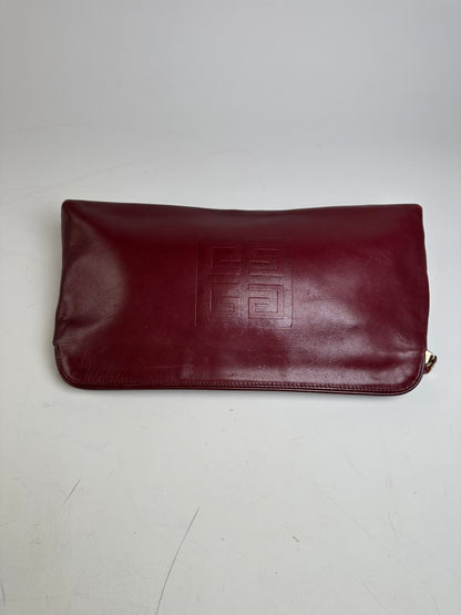 Vintage Givenchy Smooth Leather Clutch Bag Burgundy Gold