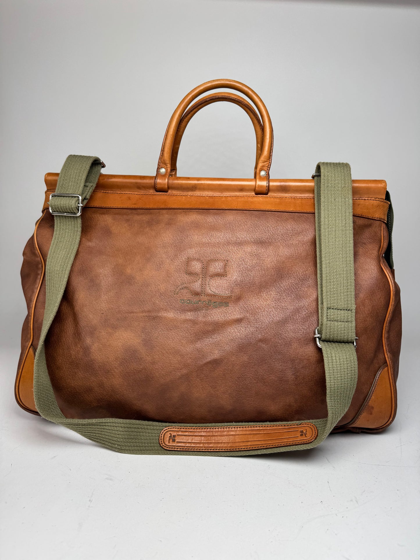 Vintage Courreges Leather Travel Bag Brown