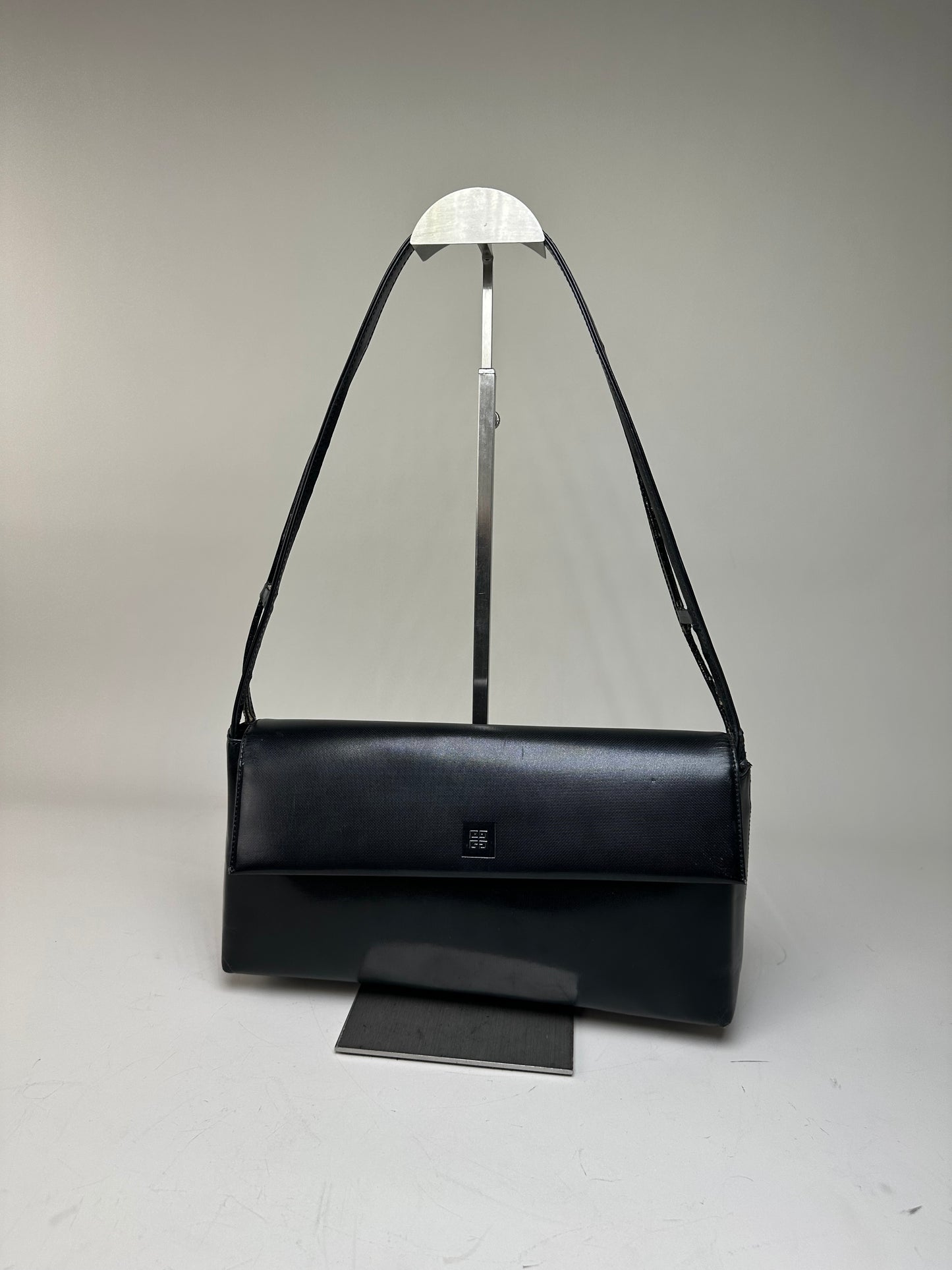 Vintage Givenchy Leather Shoulder Bag Black Silver
