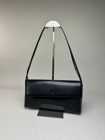 Vintage Givenchy Leather Shoulder Bag Black Silver