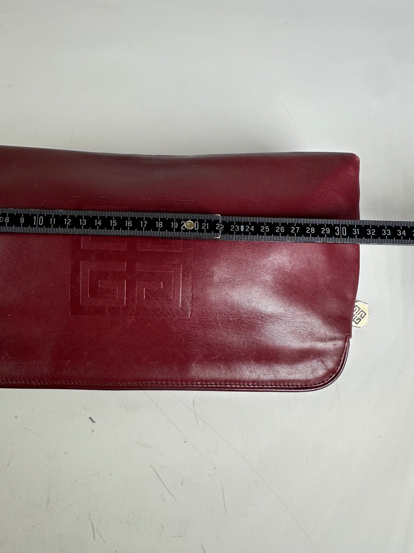 Vintage Givenchy Smooth Leather Clutch Bag Burgundy Gold