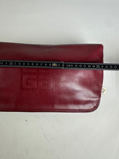 Vintage Givenchy Smooth Leather Clutch Bag Burgundy Gold