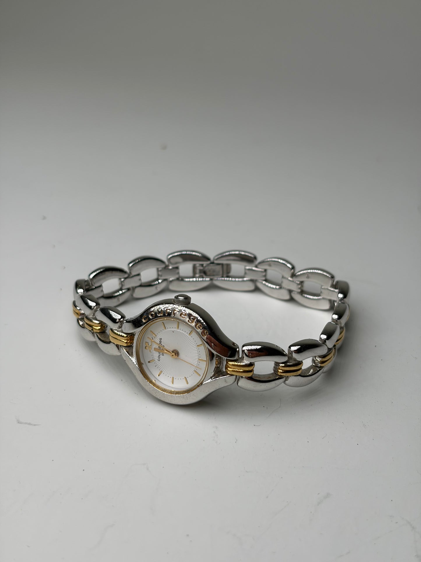 Vintage Courreges Stainless Steel Bracelet Watch Silver Gold