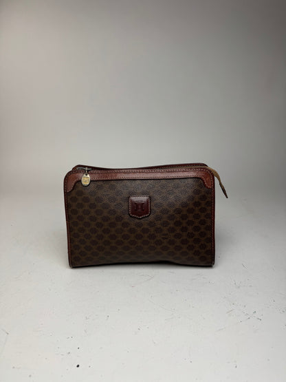 Vintage Celine Paris Triomphe monogram leather clutch brown