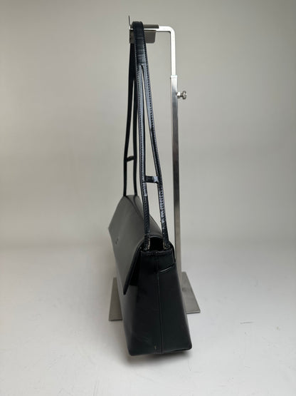 Vintage Givenchy Leather Shoulder Bag Black Silver