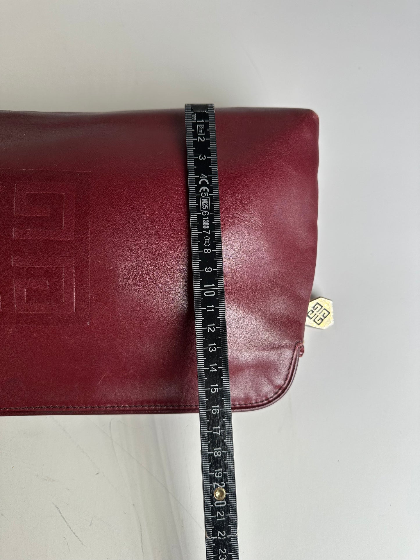 Vintage Givenchy Smooth Leather Clutch Bag Burgundy Gold