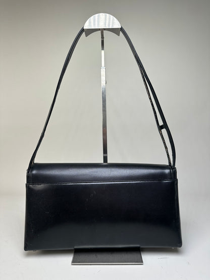 Vintage Givenchy Leather Shoulder Bag Black Silver