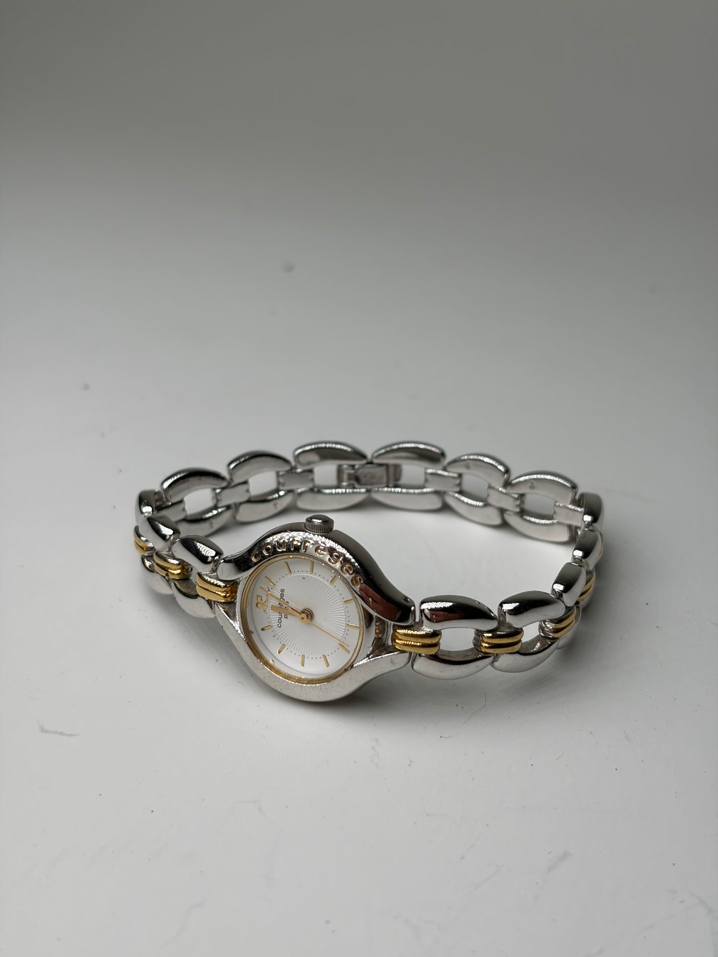 Vintage Courreges Stainless Steel Bracelet Watch Silver Gold