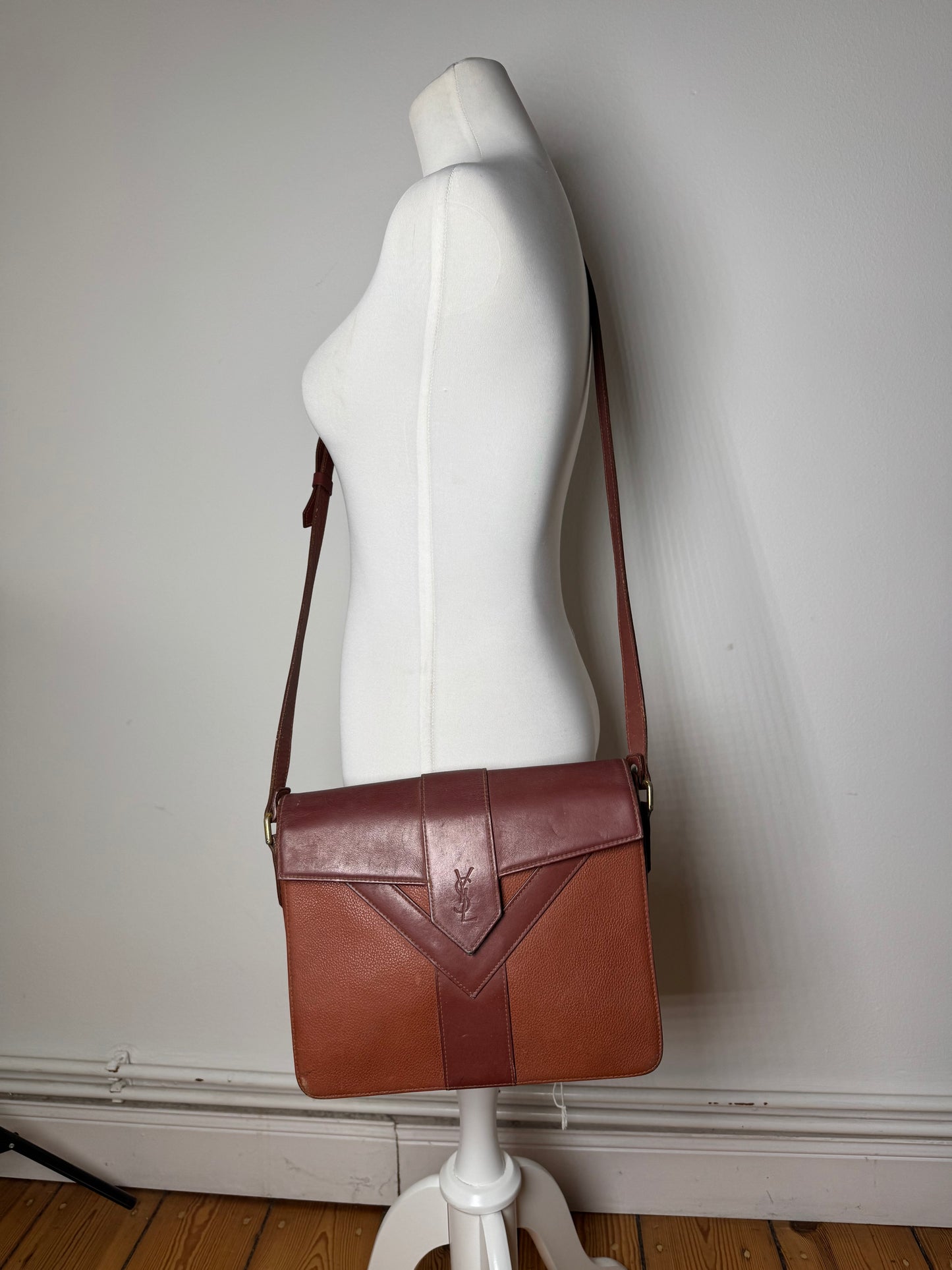 Vintage Yves Saint Laurent Leather Shoulder Bag Brown