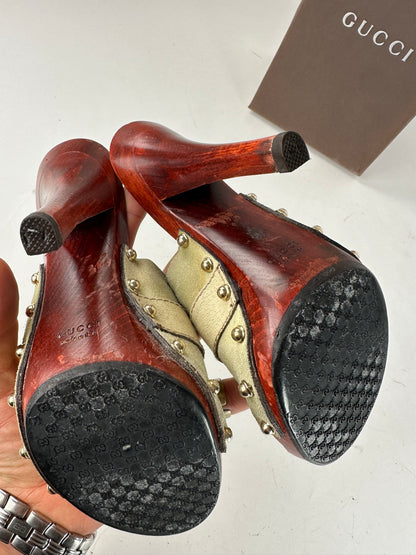 Vintage Gucci Suede Wood Horsebit Pumps Grey Brown EU35