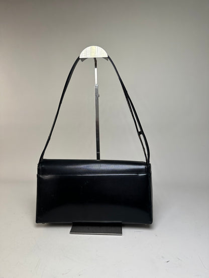 Vintage Givenchy Leather Shoulder Bag Black Silver