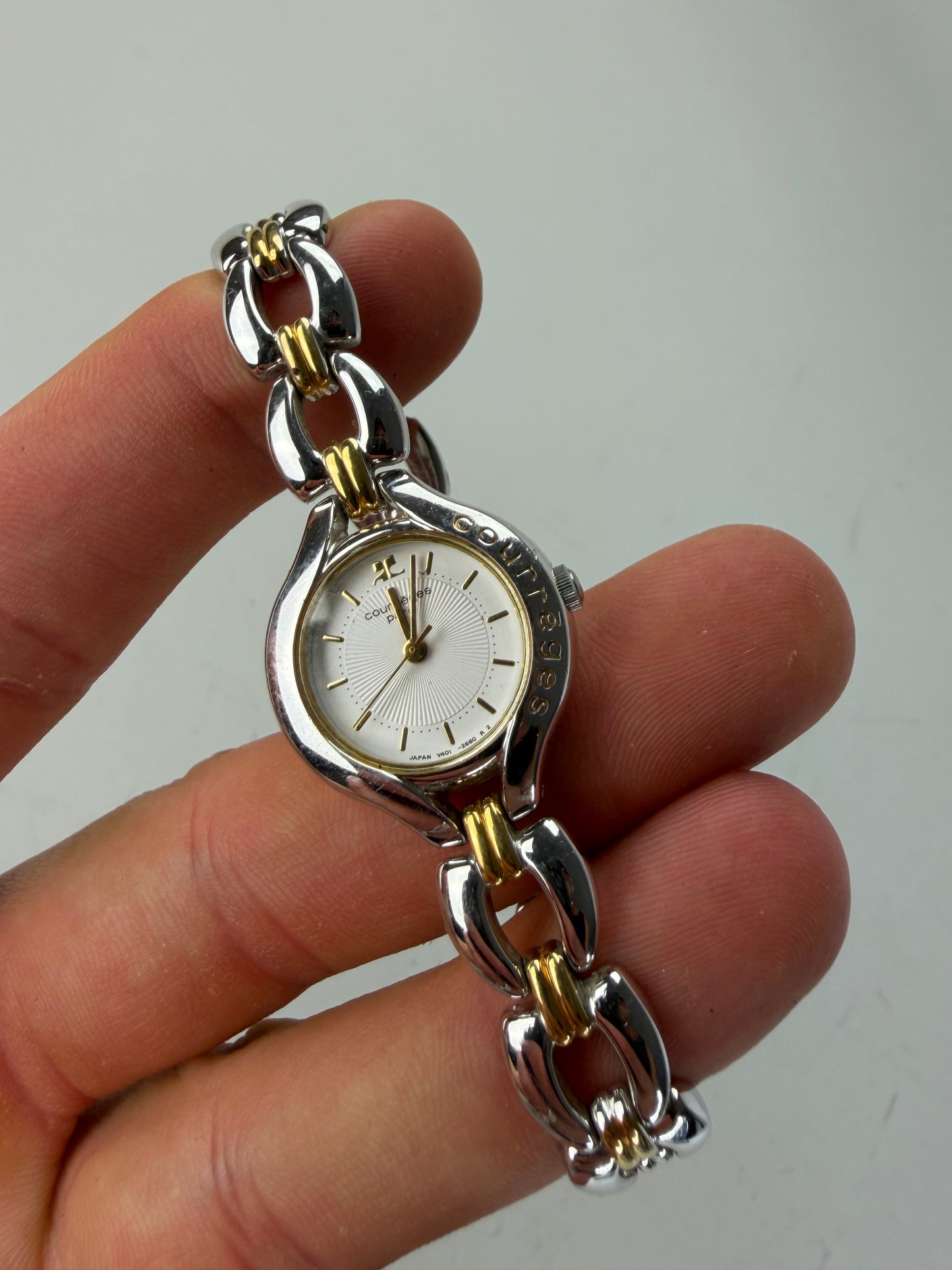 Vintage Courreges Stainless Steel Bracelet Watch Silver Gold