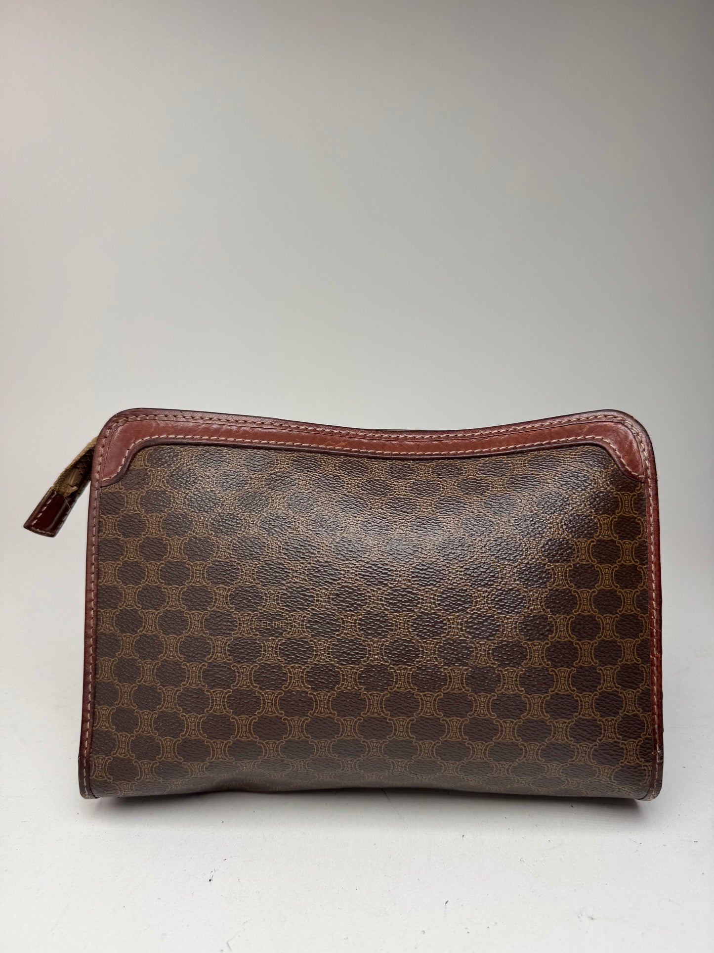 Vintage Celine Paris Triomphe monogram leather clutch brown