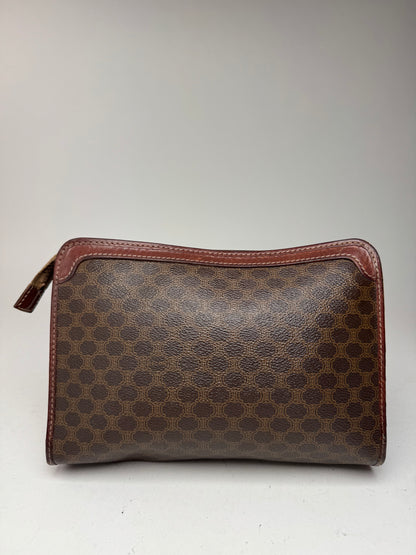 Vintage Celine Paris Triomphe monogram leather clutch brown