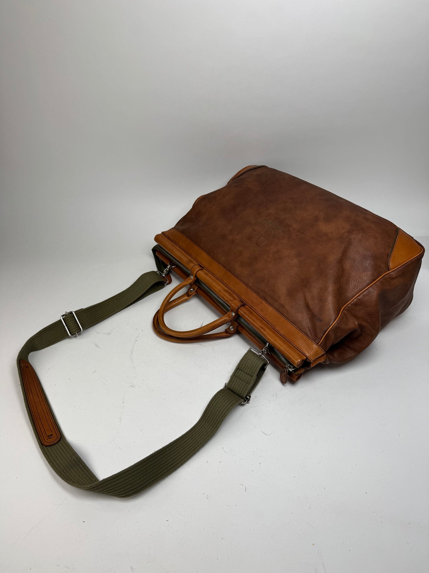 Vintage Courreges Leather Travel Bag Brown