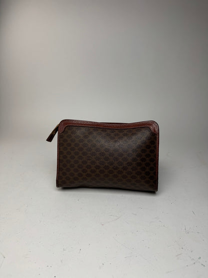 Vintage Celine Paris Triomphe monogram leather clutch brown