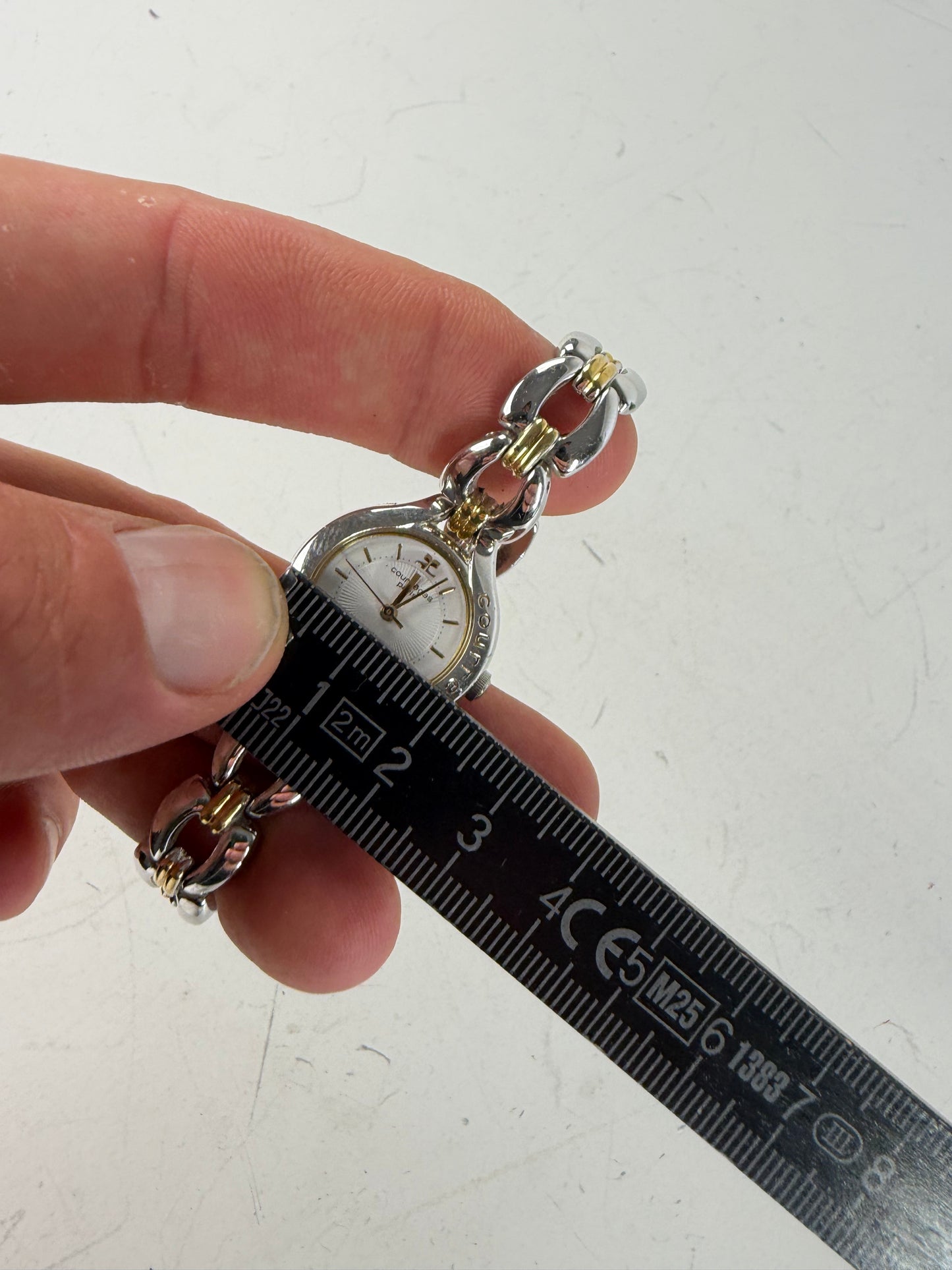 Vintage Courreges Stainless Steel Bracelet Watch Silver Gold