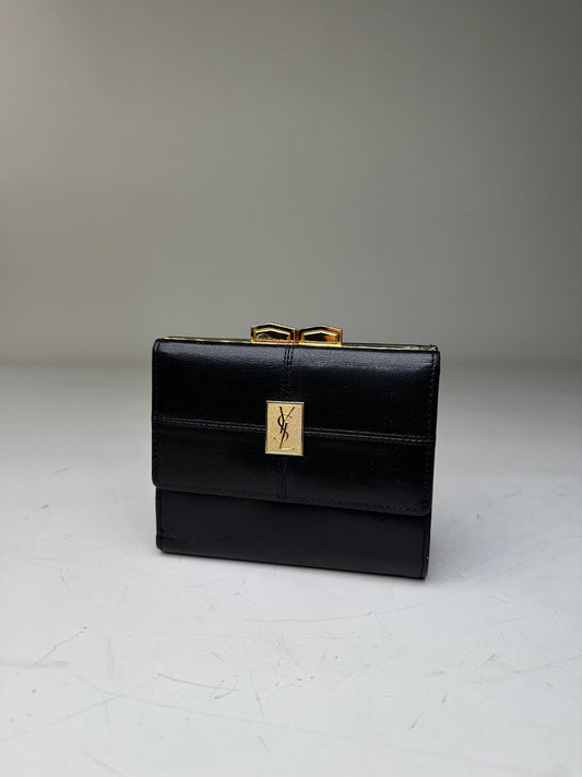 Vintage Saint Laurent Leather Wallet Black Gold