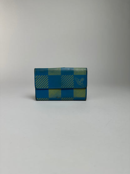 Vintage Vivienne Westwood Check Print Bifold Wallet Early 2000s Turquoise Yellow