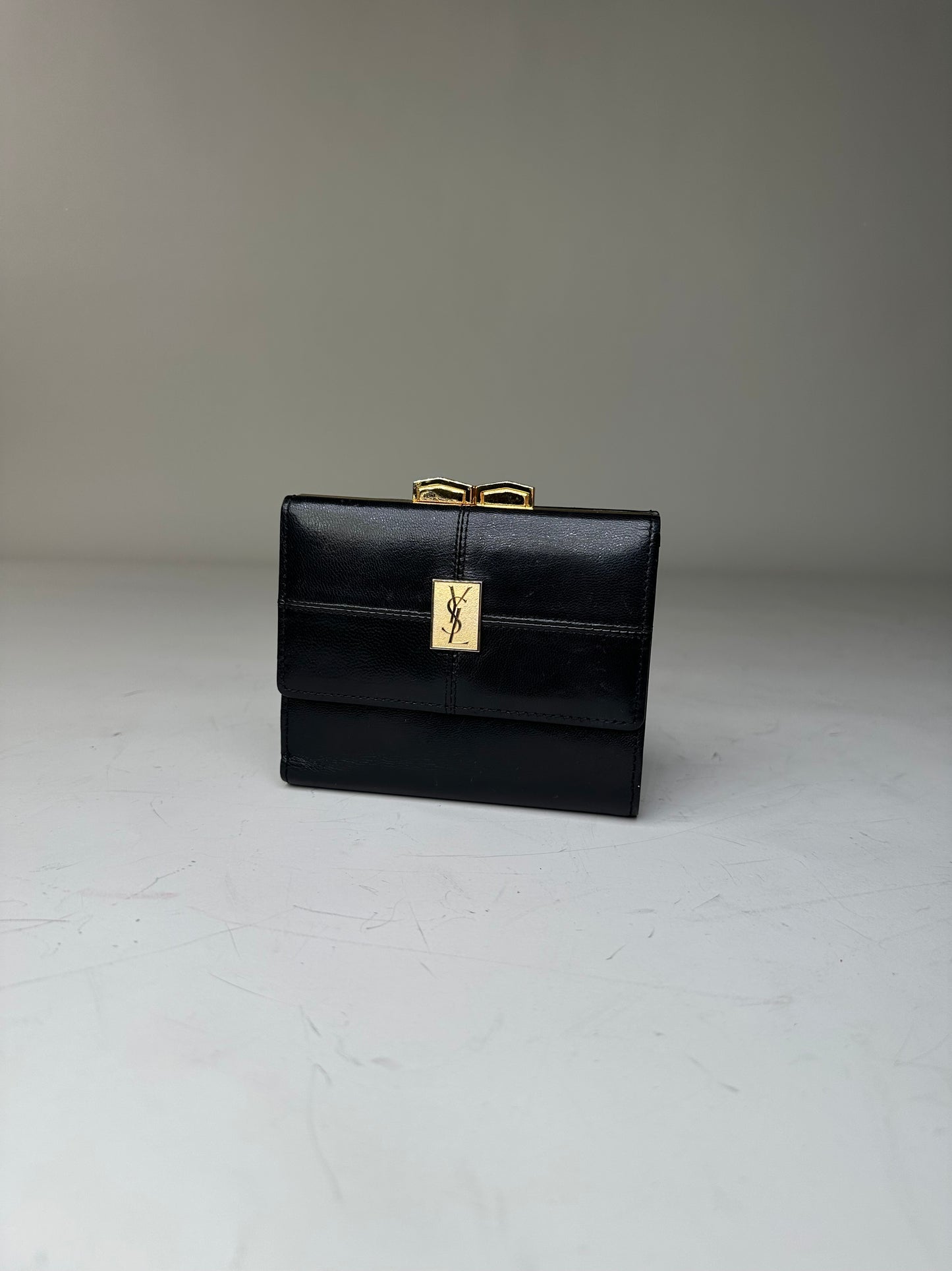 Vintage Saint Laurent Leather Wallet Black Gold