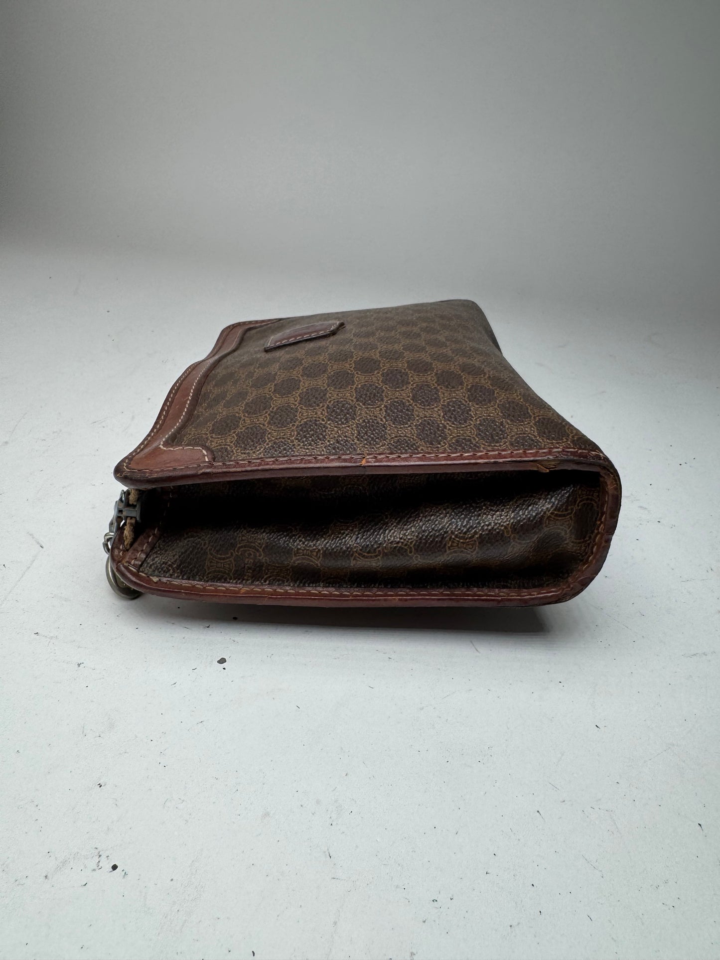 Vintage Celine Paris Triomphe monogram leather clutch brown