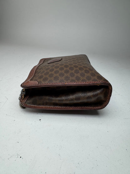 Vintage Celine Paris Triomphe monogram leather clutch brown