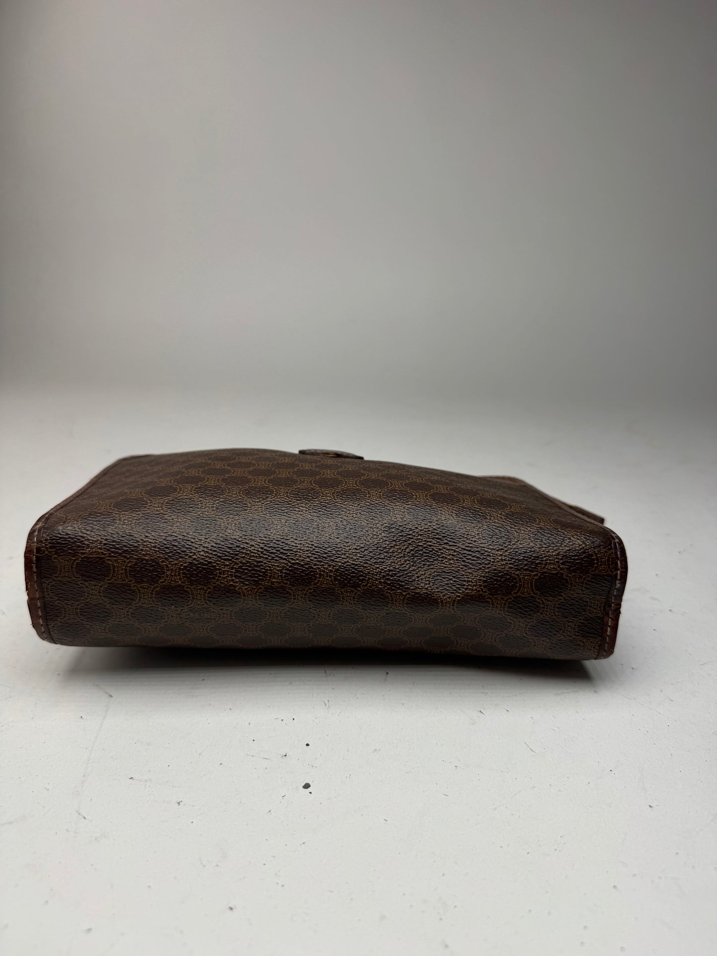 Vintage Celine Paris Triomphe monogram leather clutch brown