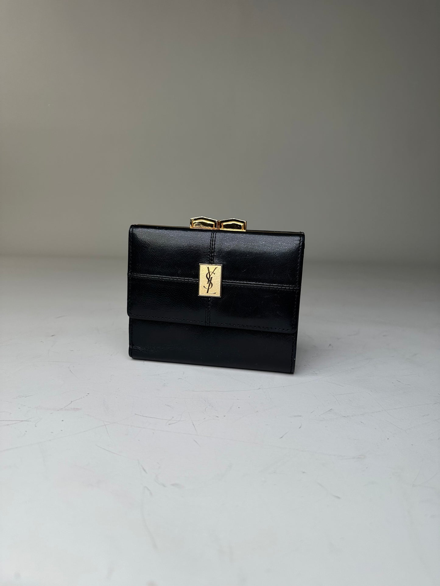 Vintage Saint Laurent Leather Wallet Black Gold