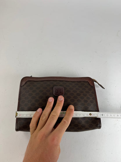 Vintage Celine Paris Triomphe monogram leather clutch brown