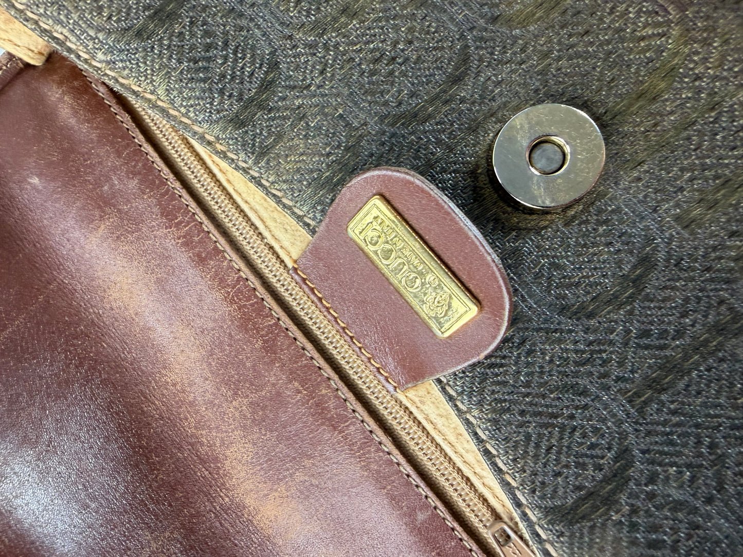 Vintage Gucci Coated Canvas Crossbody Bag Brown Tan