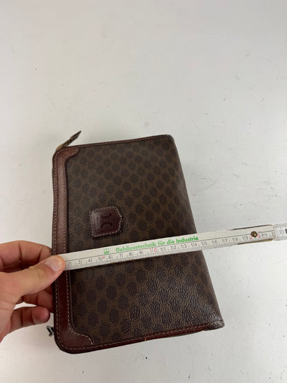 Vintage Celine Paris Triomphe monogram leather clutch brown