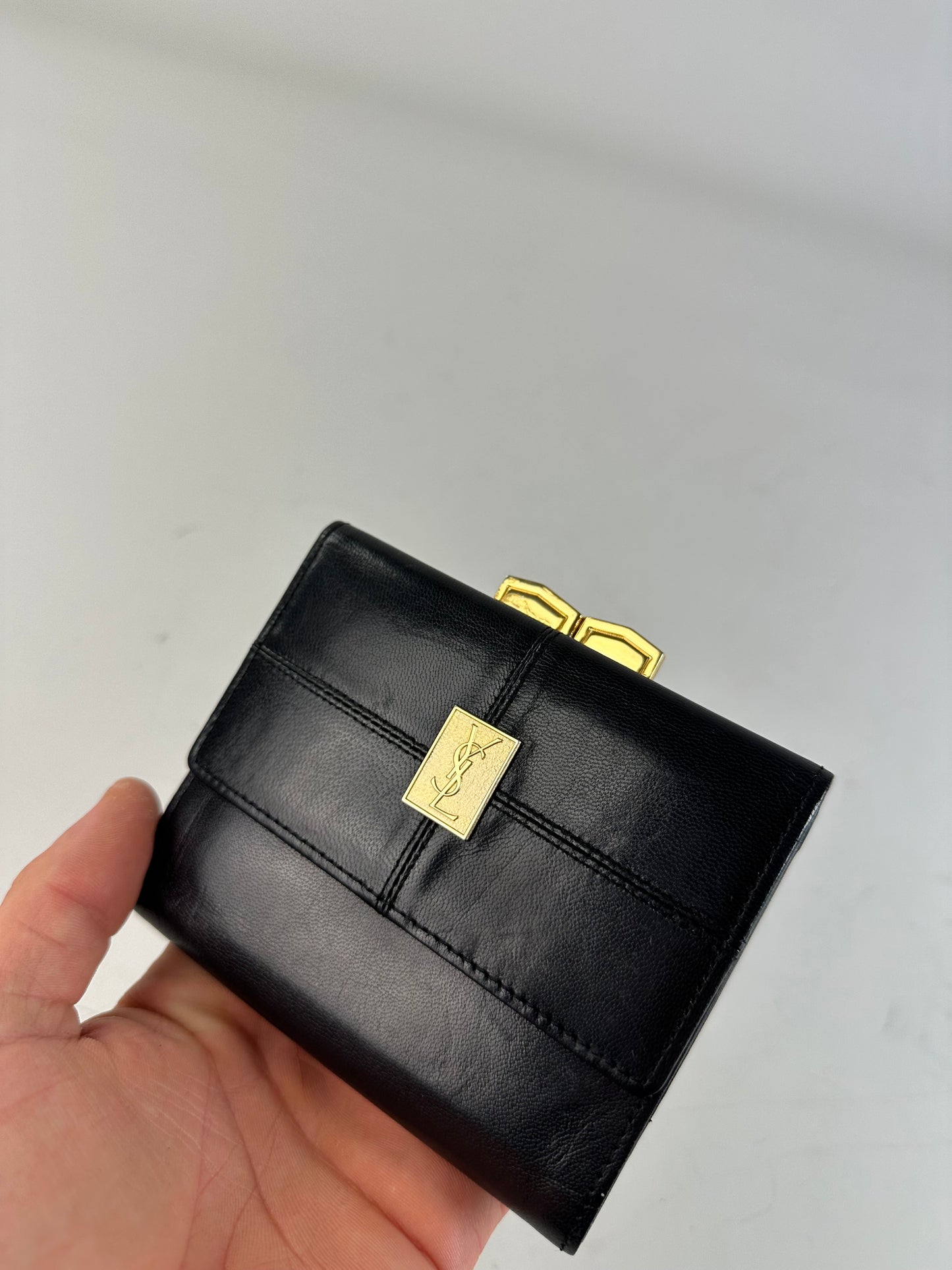 Vintage Saint Laurent Leather Wallet Black Gold