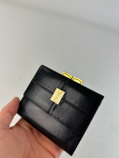 Vintage Saint Laurent Leather Wallet Black Gold