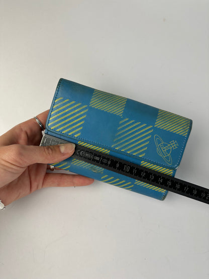 Vintage Vivienne Westwood Check Print Bifold Wallet Early 2000s Turquoise Yellow