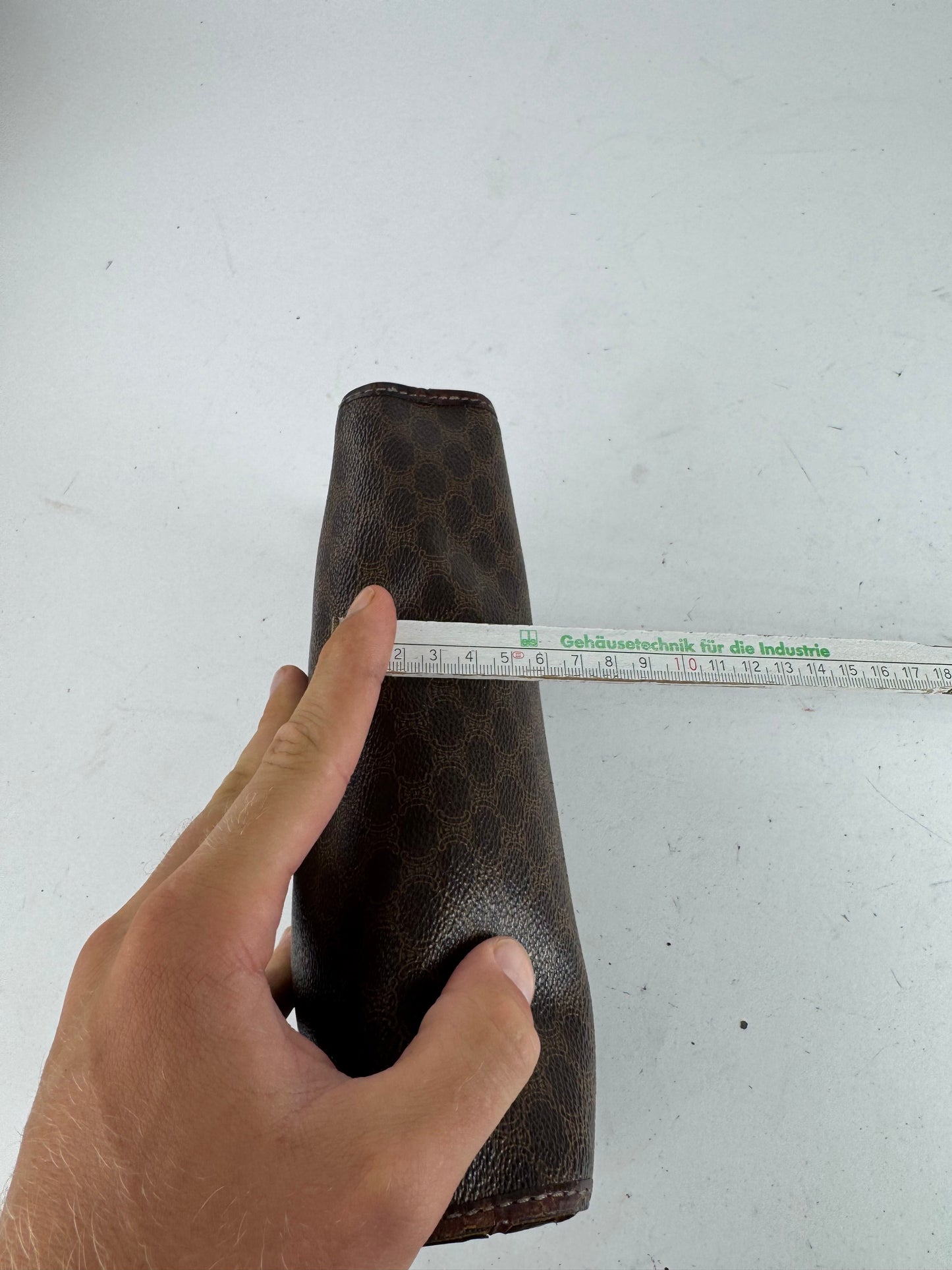 Vintage Celine Paris Triomphe monogram leather clutch brown