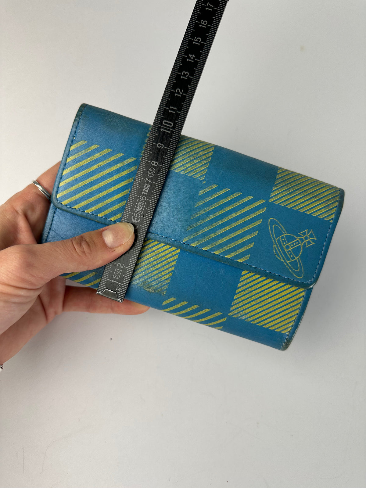 Vintage Vivienne Westwood Check Print Bifold Wallet Early 2000s Turquoise Yellow