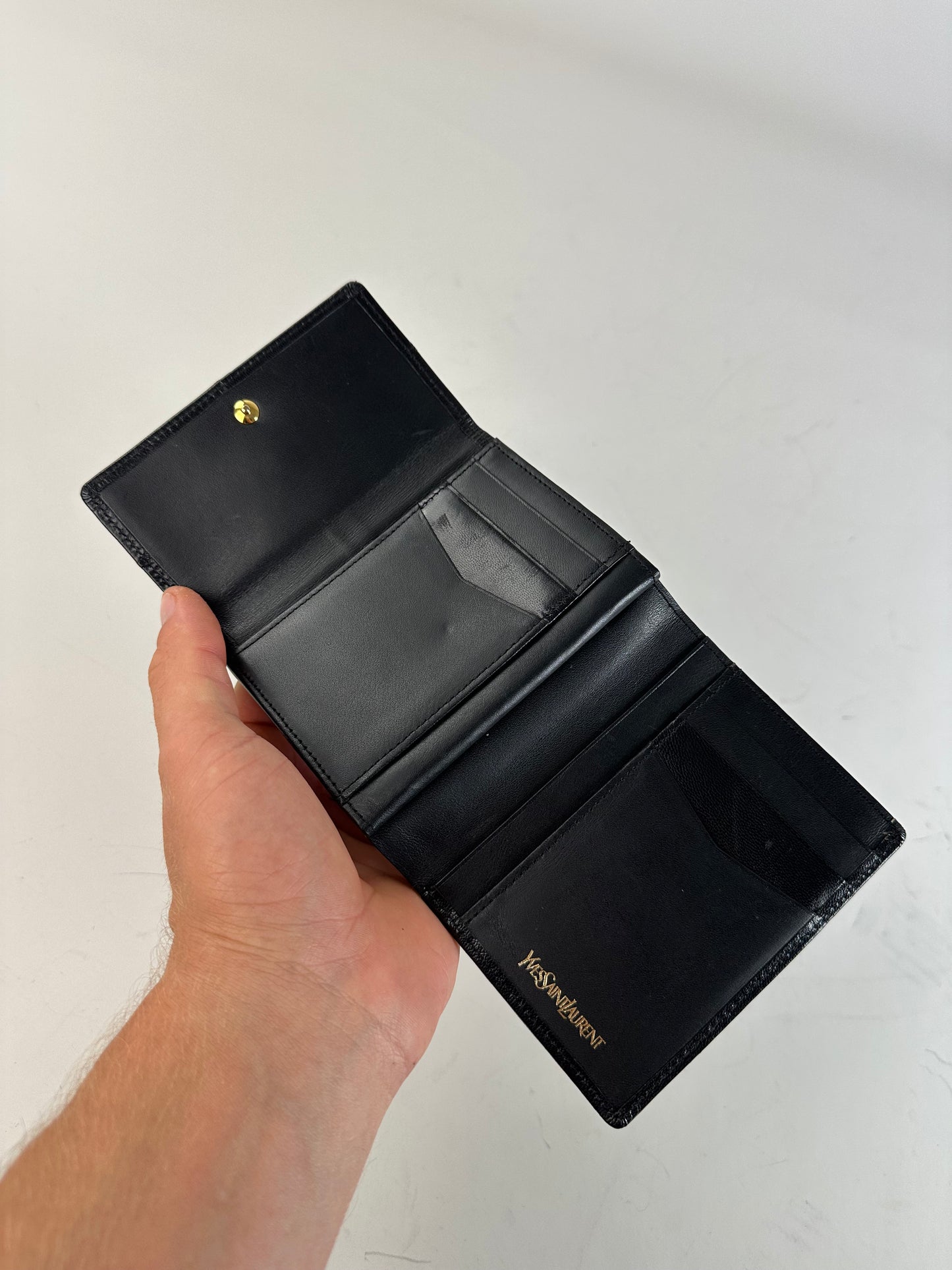 Vintage Saint Laurent Leather Wallet Black Gold