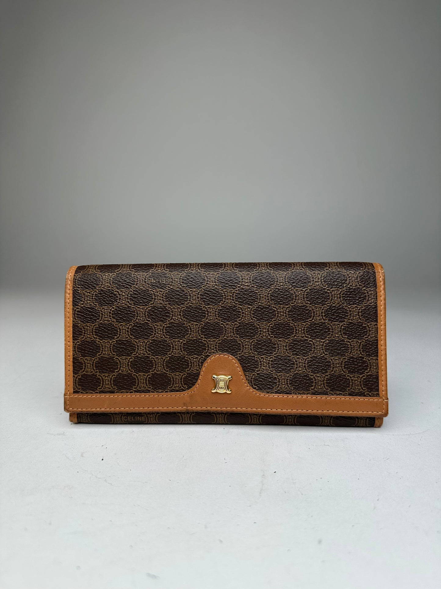 Vintage Celine Paris Triomphe Monogram Leather Wallet Btown