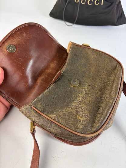Vintage Gucci Coated Canvas Crossbody Bag Brown Tan